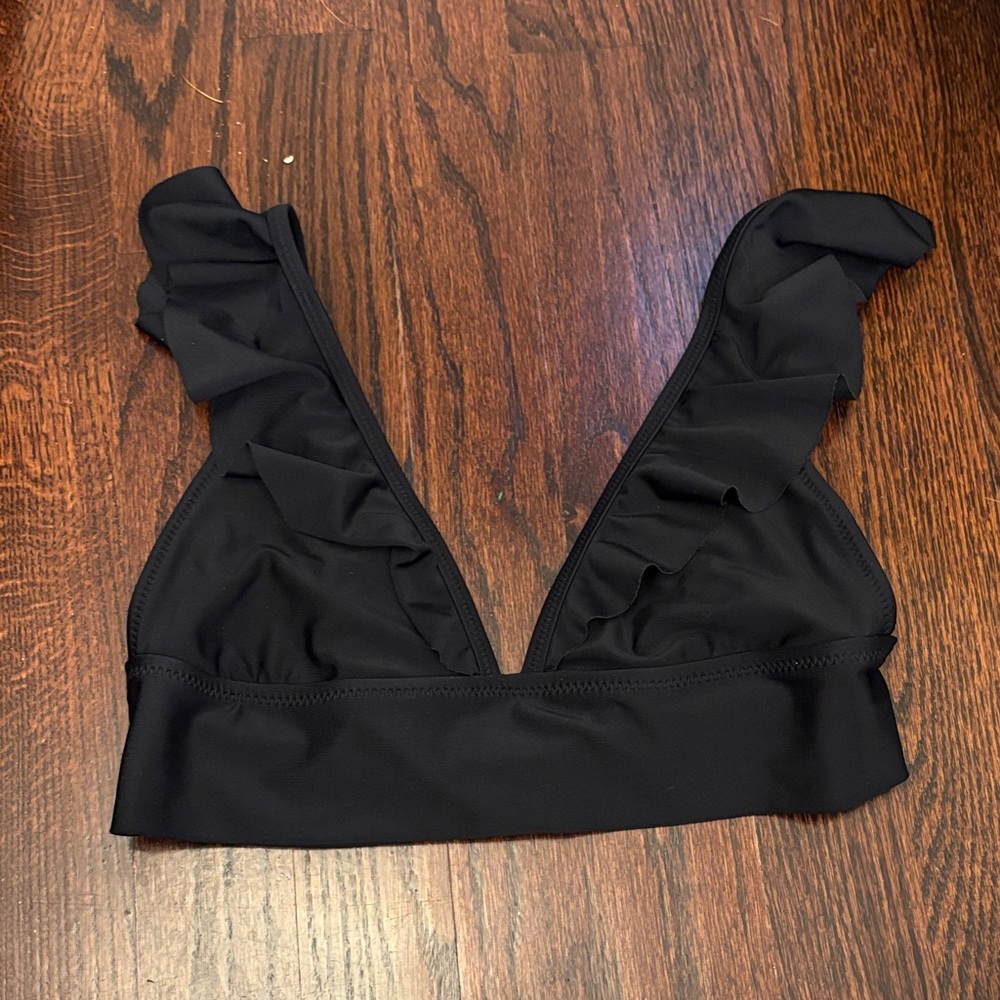 Black aerie triangle bikini top ruffle strap